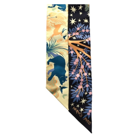 NWT Hermes le Charme d'Orphee twilly ribbon scarf Blue Black Yellow - Picture 3 of 8